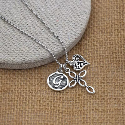 Collar Corazón y Cruz con inicial