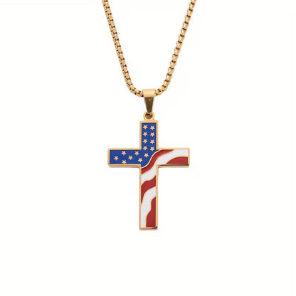 Collar colgante Cruz bandera americana