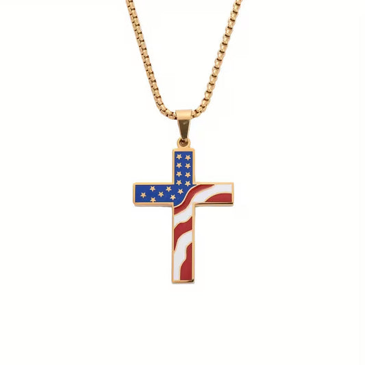 Collar colgante Cruz bandera americana