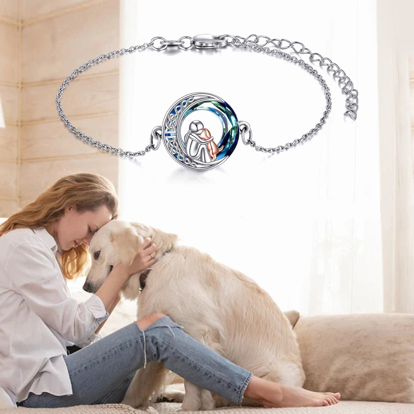 Pulsera Ajustable de Perro en Plata de Ley con Dije
