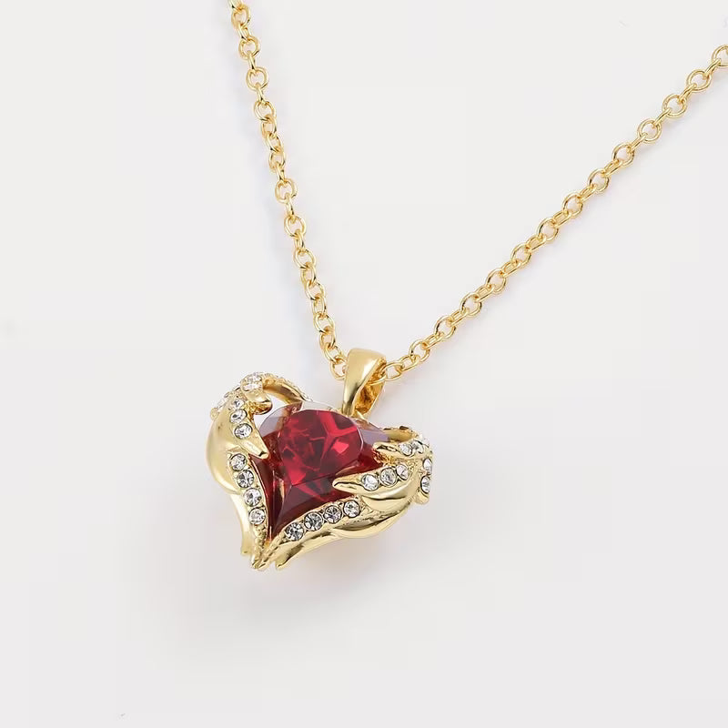 Collar Corazón de Rubí Abrazo de Ángel | Oro