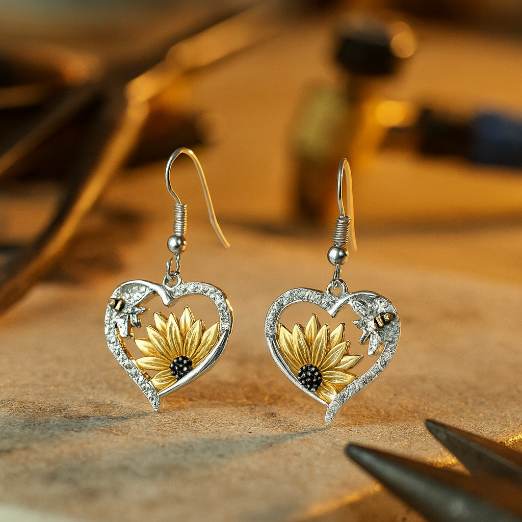 Pendientes Vintage Boho de Corazón con Girasol y Abeja