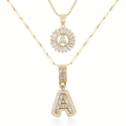 Set de Collar Inicial de Letra Pavé | Oro Blanco