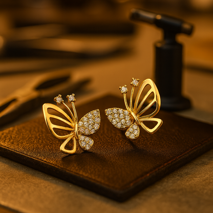 Pendientes de Poste de Mariposa con Zirconia
