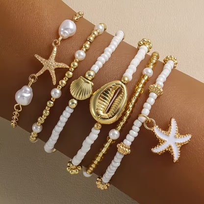 Set de 6 Pulseras de Playa Doradas