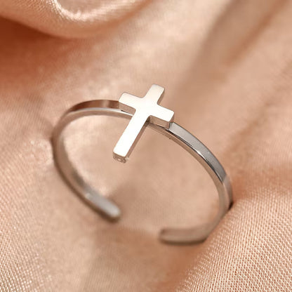 Anillo Cruz abierta en acero inoxidable