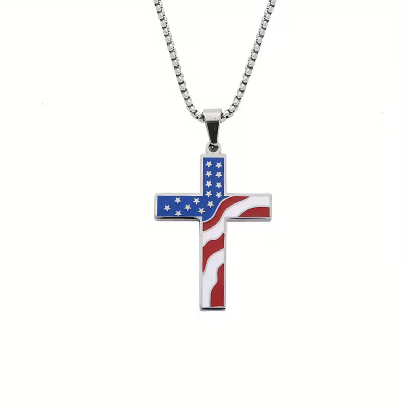 Collar colgante Cruz bandera americana