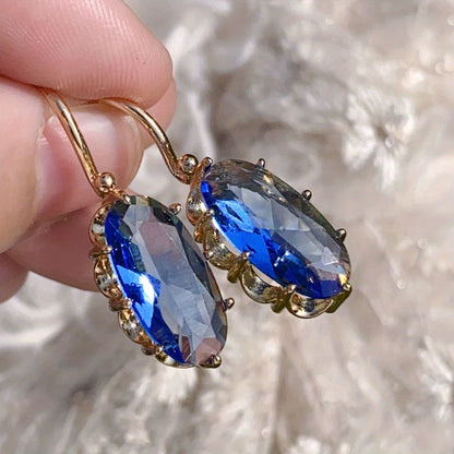 Pendientes Floración Azul Dorada | Oro
