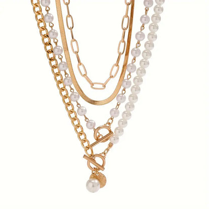 Set de Collar de Cadena de Serpiente con Perlas Vintage | Oro