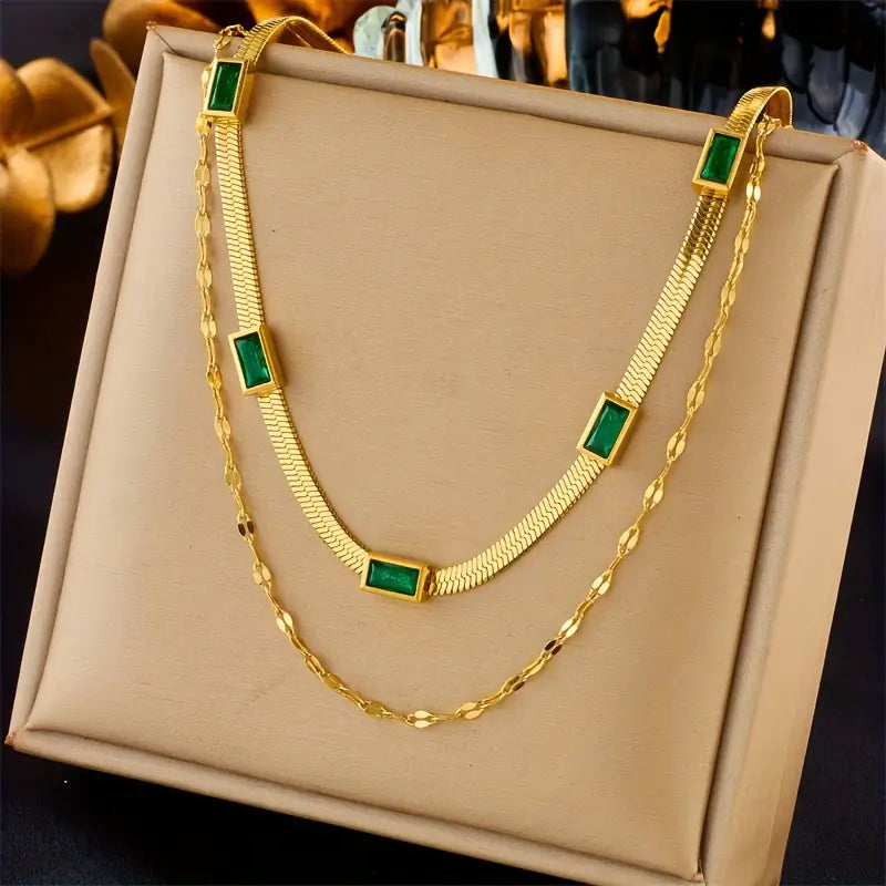 Collar Retro de Doble Capa con Gemas Sorella | Oro