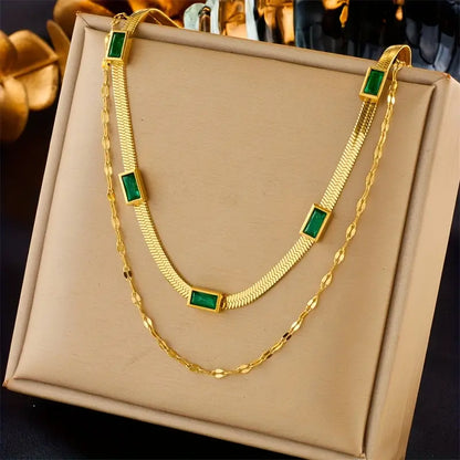 Collar Retro de Doble Capa con Gemas Sorella | Oro