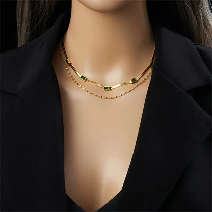 Collar Retro de Doble Capa con Gemas Sorella | Oro
