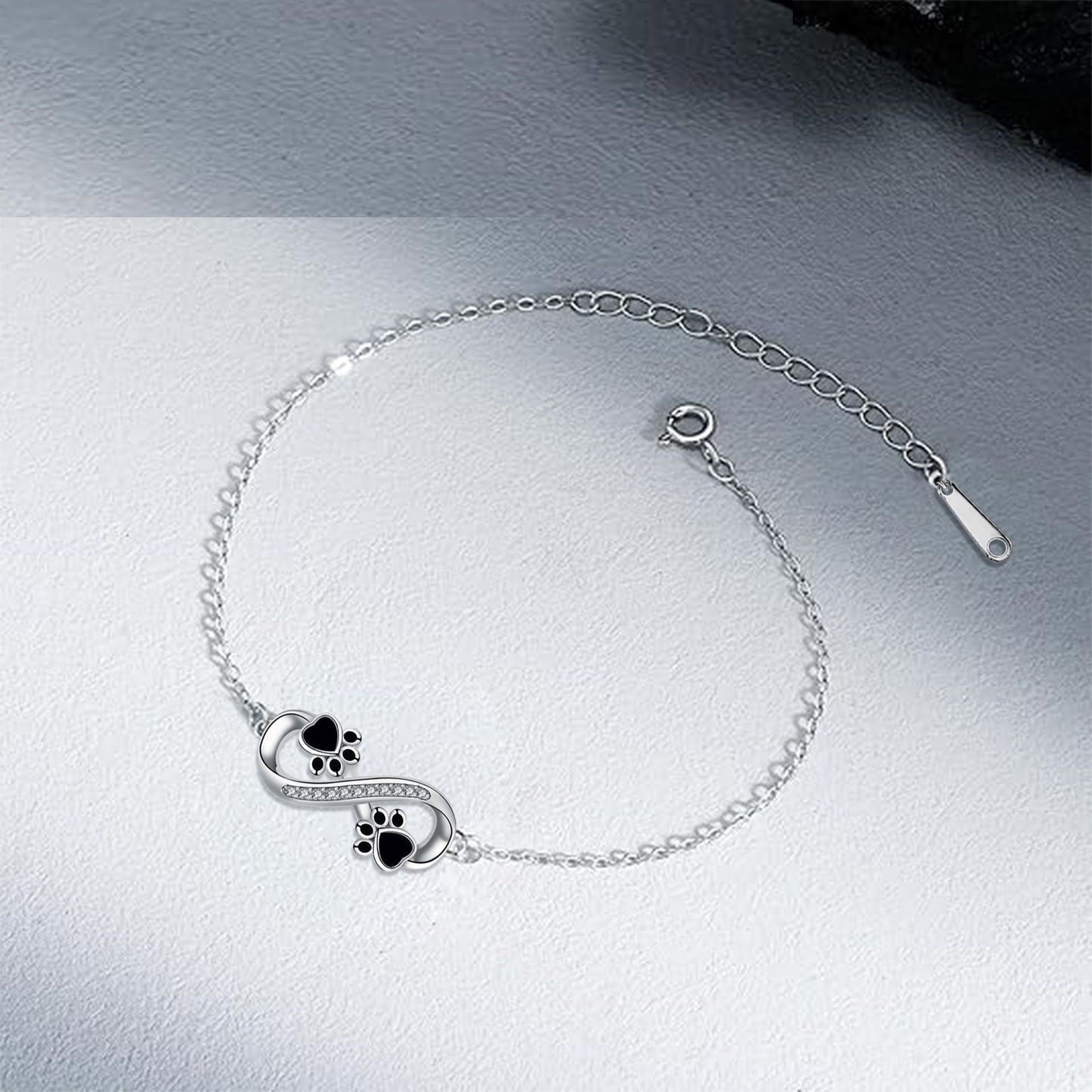 Pulsera de Pata de Mascota con Símbolo Infinito y Zirconia