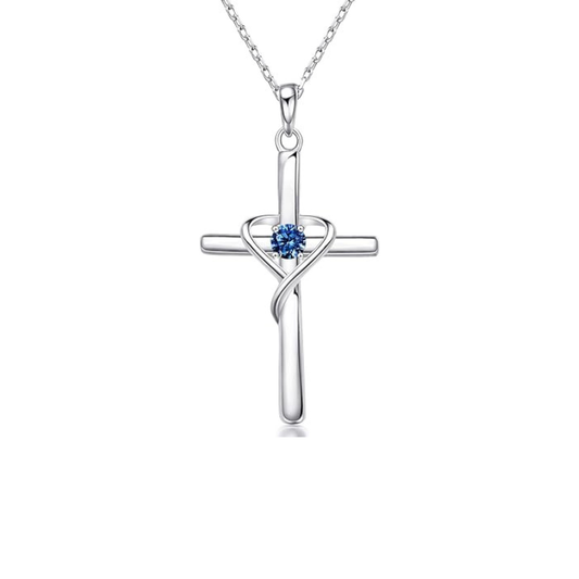 Collar de cruz de zafiro | Oro Blanco