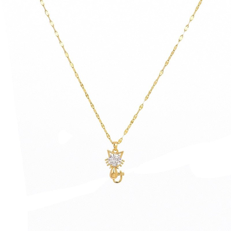 Collar de gato con zirconia bañado en oro