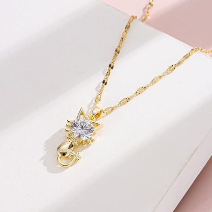 Collar de gato con zirconia bañado en oro
