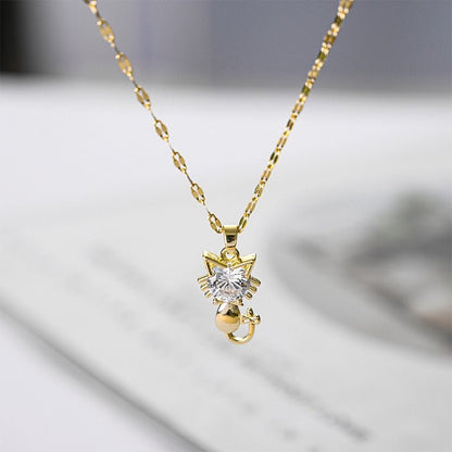Collar de gato con zirconia bañado en oro