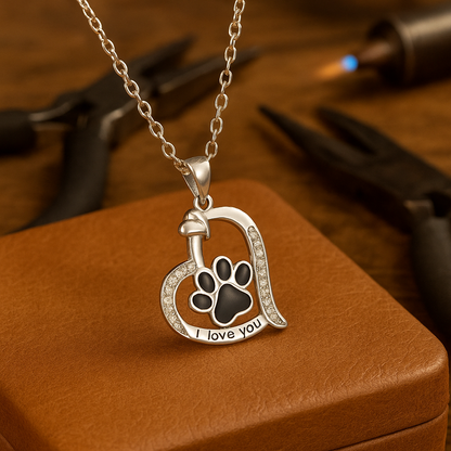 Collar de Huella de Pata de Perro en Forma de Corazón con Zirconia