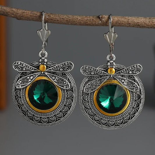 Pendientes Vintage de Libélula con Zirconia Verde