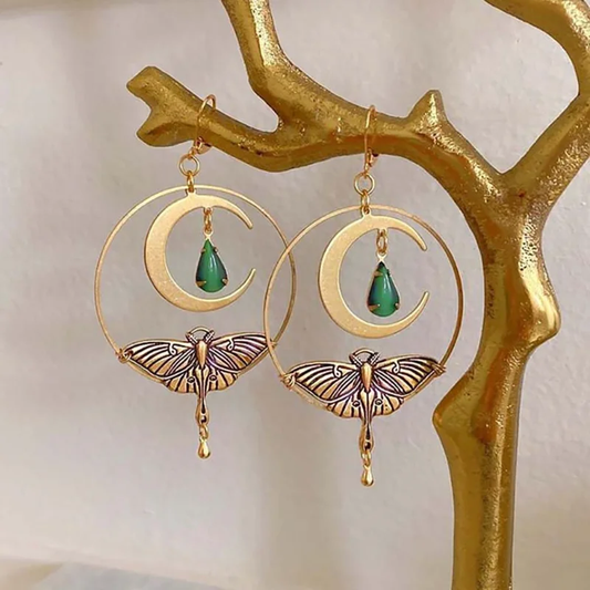 Pendientes Dorados Vintage de Luna y Libélula