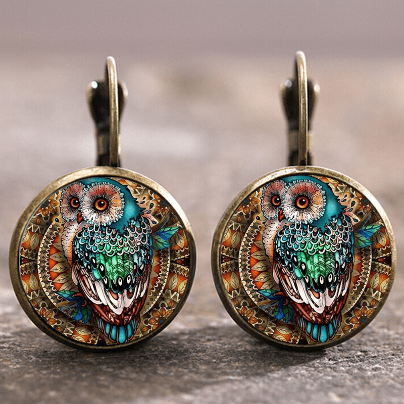 Pendientes Vintage de Búho con Cristal Redondeado