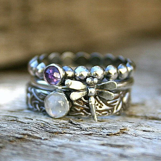Anillo Vintage de Libélula con Zirconia Púrpura