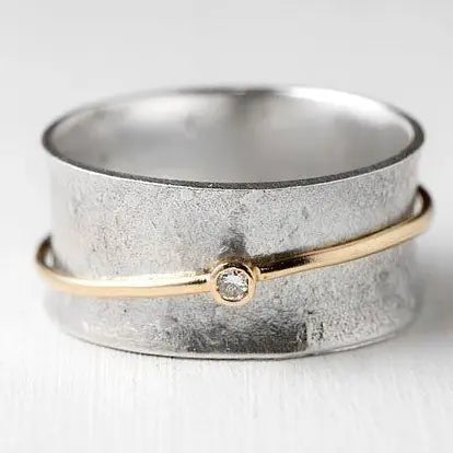 Anillo de plata Vintage Golden Line Zirconia