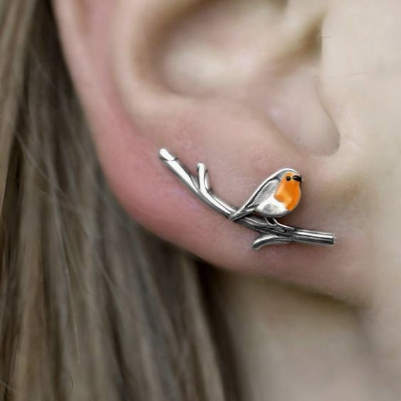 Pendientes Plateados Vintage de Pajarito