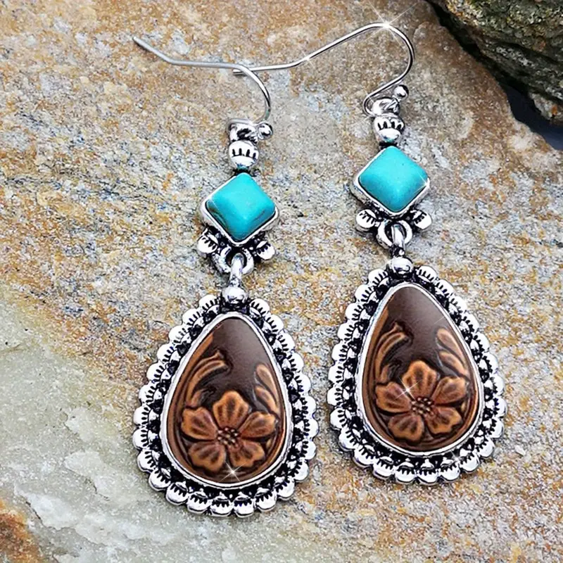 Pendientes de Flor Gota con Piedra Azul en Plata