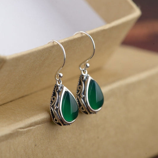 Pendientes de plata 925 con piedra de esmeralda hecha a mano