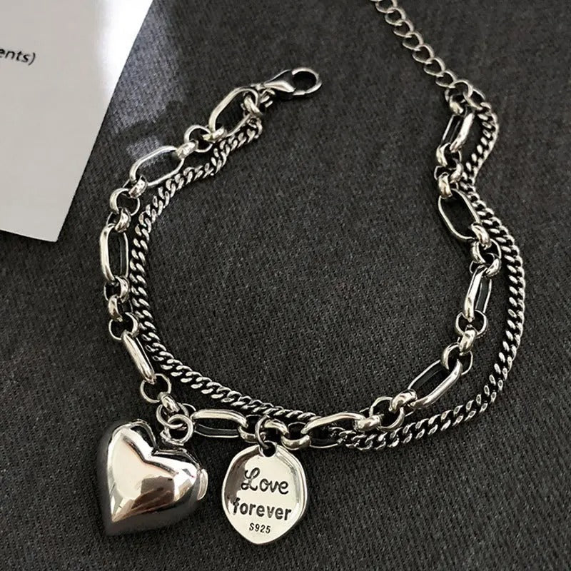 Pulsera de plata 925 con grabado "Love Forever" + 2 charms gratis
