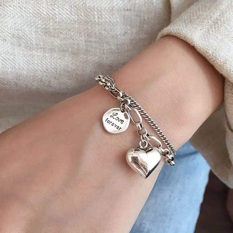 Pulsera de plata 925 con grabado "Love Forever" + 2 charms gratis