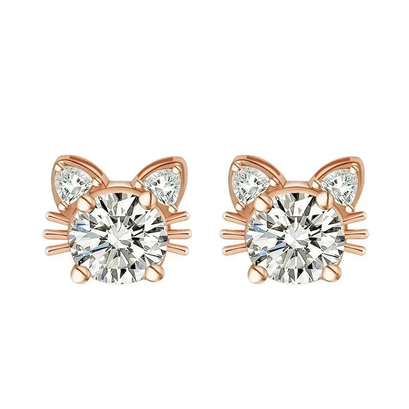 Pendientes de Gato en Plata de Ley 925 con Moissanita y Baño de Oro Rosa