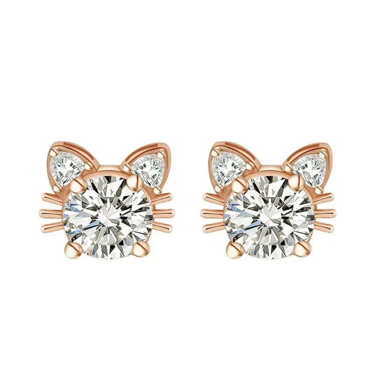 Pendientes de Gato en Plata de Ley 925 con Moissanita y Baño de Oro Rosa