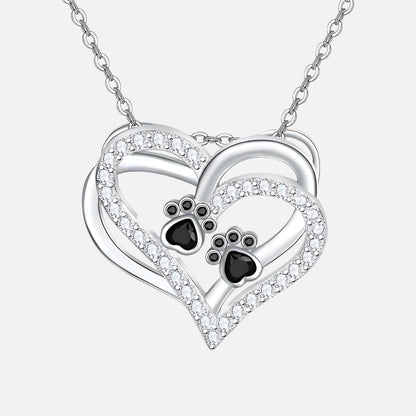 Collar de Corazón de Pata de Perro con Zirconia
