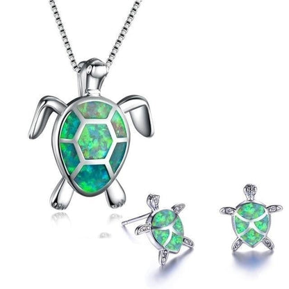 Set de Collar y Pendientes de Tortuga Marina en Ópalo y Plata
