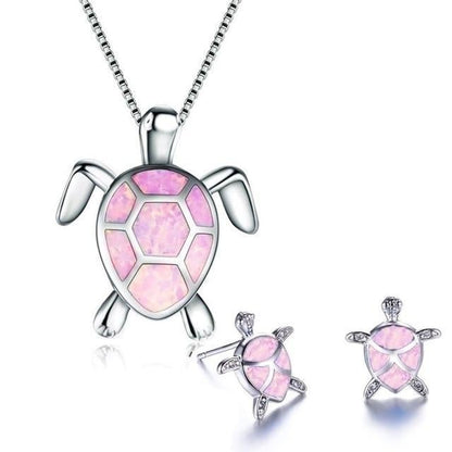 Set de Collar y Pendientes de Tortuga Marina en Ópalo y Plata
