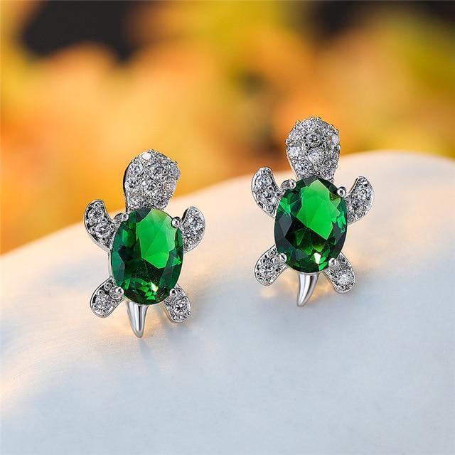 Pendientes de Tortuga Marina en Zirconio y Plata