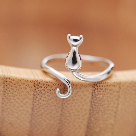 Anillo adorable de gato en acero inoxidable