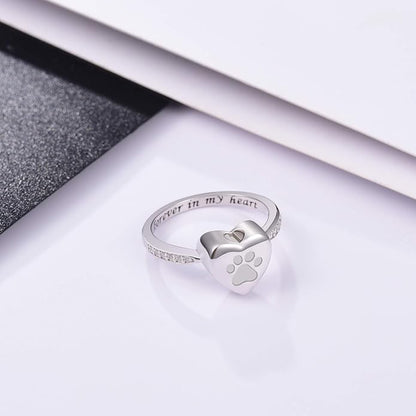 Anillo Urna de Corazón y Huella de Pata
