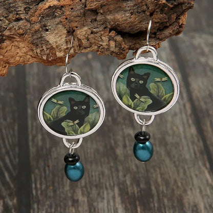 Pendientes Vintage de Gato Negro Tropical