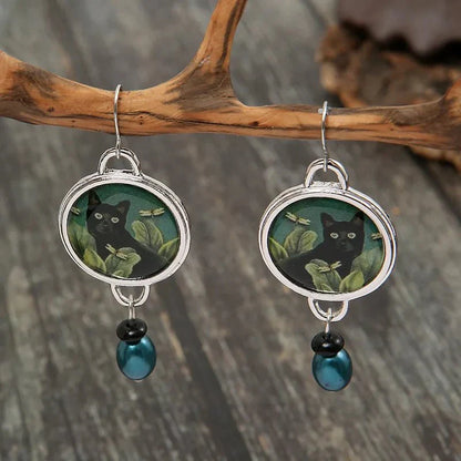 Pendientes Vintage de Gato Negro Tropical