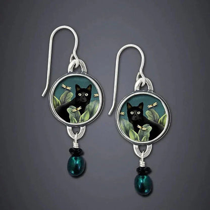 Pendientes Vintage de Gato Negro Tropical