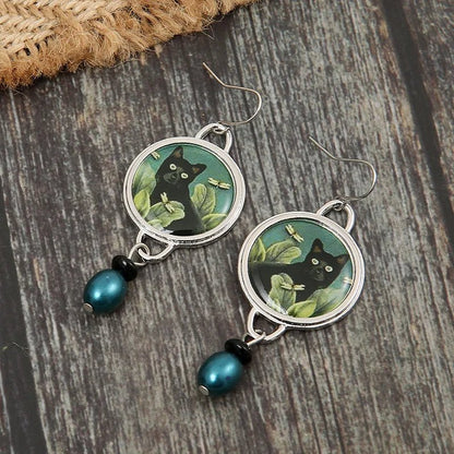 Pendientes Vintage de Gato Negro Tropical